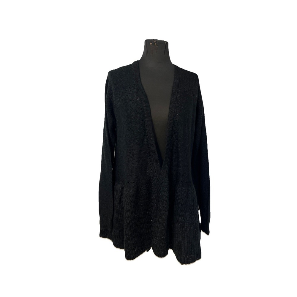 Elle Sweater‎ Cardigan Knit Black Open Front Size XL Long Sleeve
